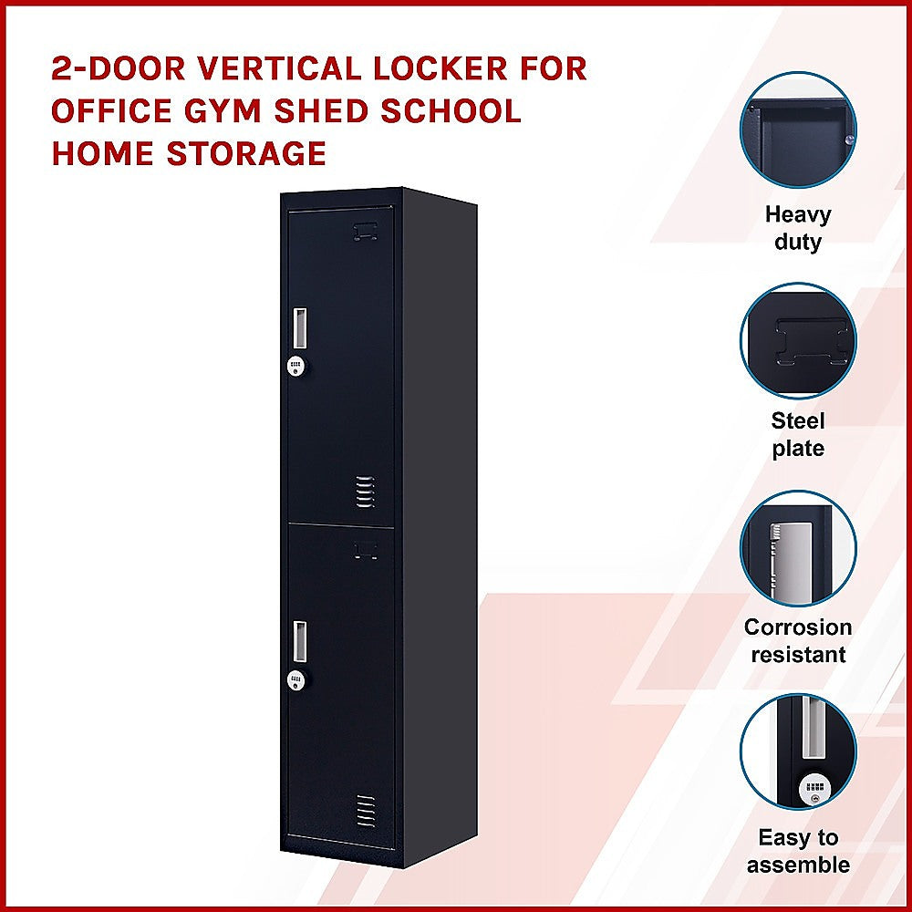 2-Door Vertical Locker for Office Gym Shed School Home Storage 3