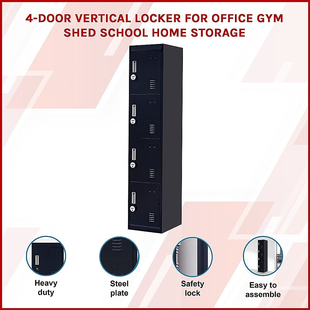 4-Door Vertical Locker for Office Gym Shed School Home Storage 3