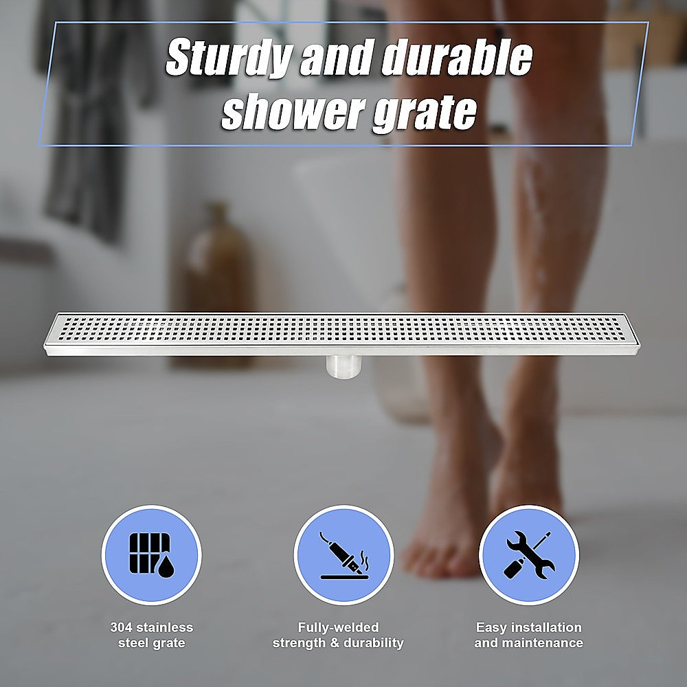 800mm Bathroom Shower Stainless Steel Grate Drain w/Centre outlet Floor Waste 5