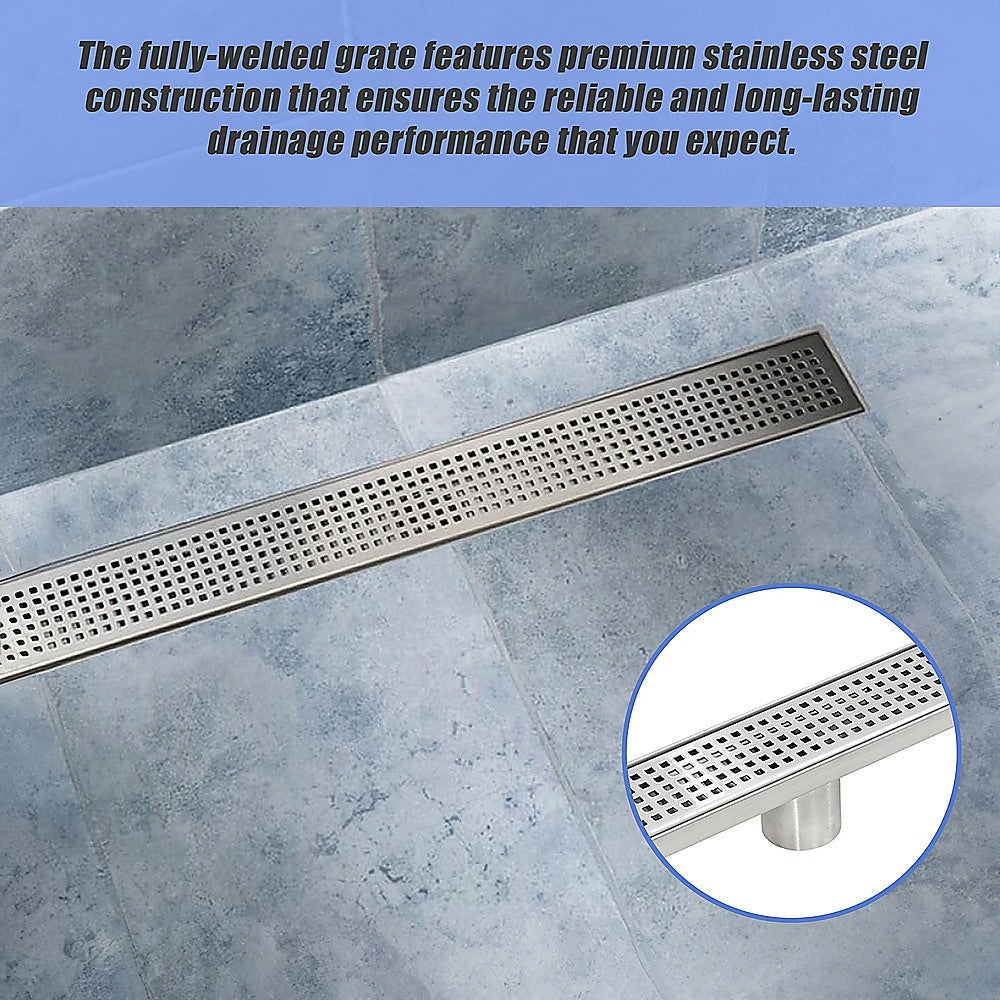 800mm Bathroom Shower Stainless Steel Grate Drain w/Centre outlet Floor Waste 6