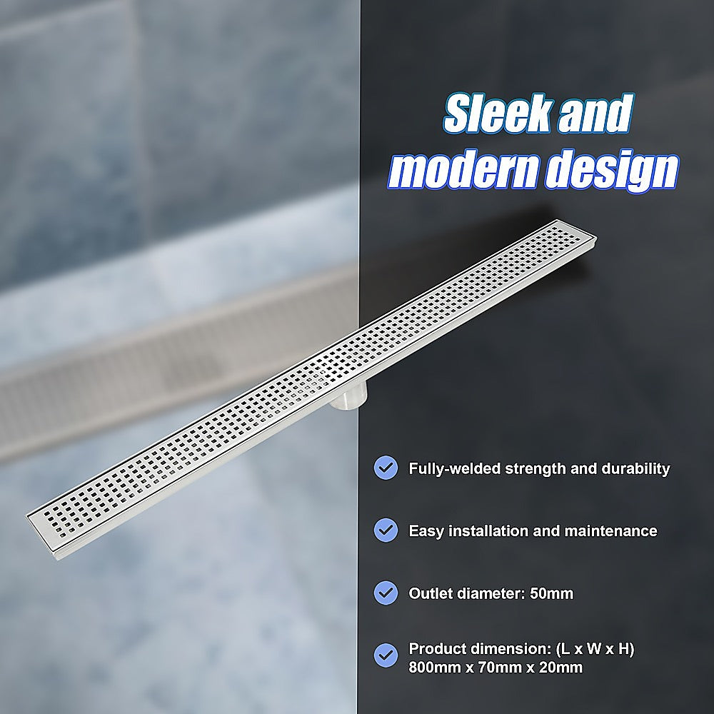800mm Bathroom Shower Stainless Steel Grate Drain w/Centre outlet Floor Waste 10