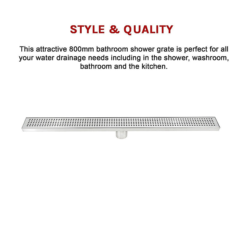 800mm Bathroom Shower Stainless Steel Grate Drain w/Centre outlet Floor Waste 11