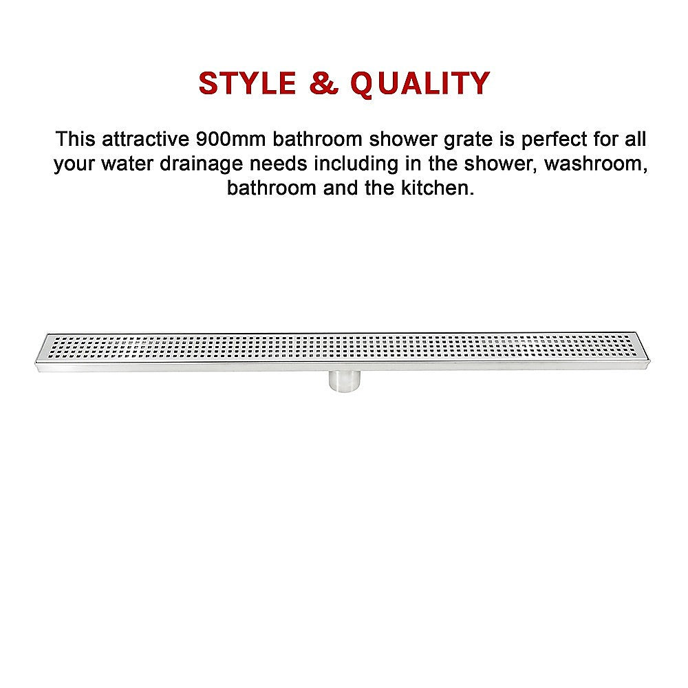 900mm Bathroom Shower Stainless Steel Grate Drain w/Centre outlet Floor Waste Square Pattern 11