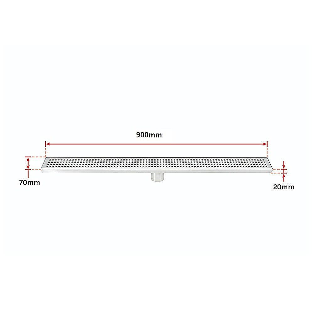 900mm Bathroom Shower Stainless Steel Grate Drain w/Centre outlet Floor Waste Square Pattern 12