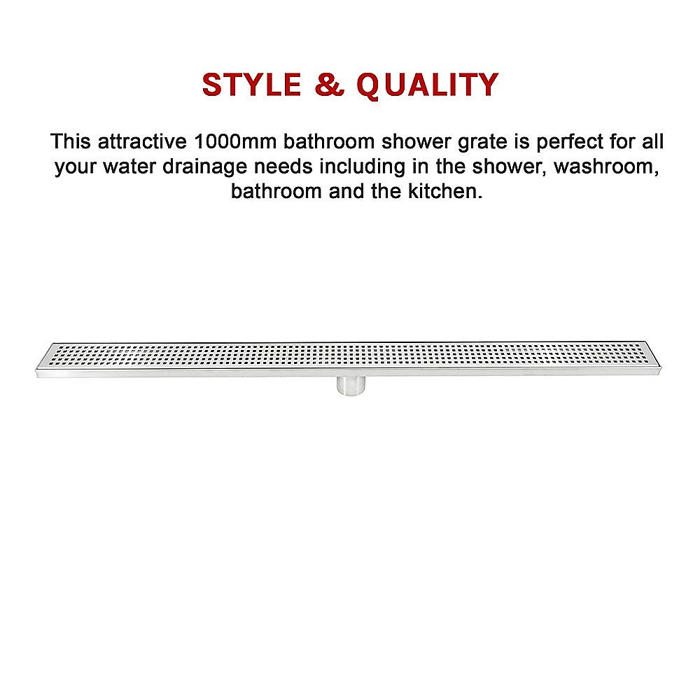 1000mm Bathroom Shower Stainless Steel Grate Drain w/Centre outlet Floor Waste Square Pattern 11