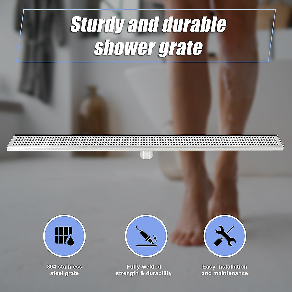 1000mm Bathroom Shower Stainless Steel Grate Drain w/Centre outlet Floor Waste Square Pattern 6