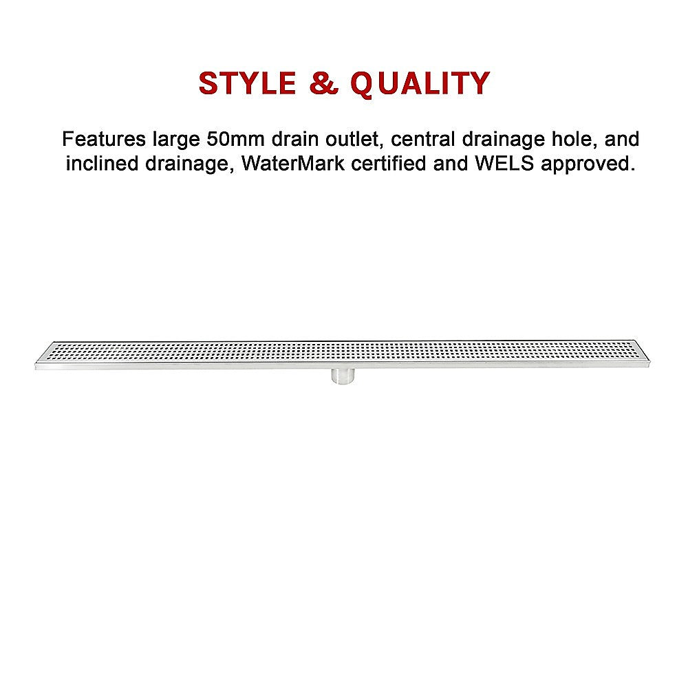 1200mm Bathroom Shower Stainless Steel Grate Drain w/Centre outlet Floor Waste Square Pattern 11