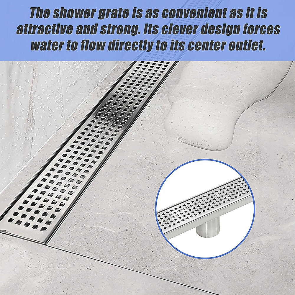 1200mm Bathroom Shower Stainless Steel Grate Drain w/Centre outlet Floor Waste Square Pattern 6
