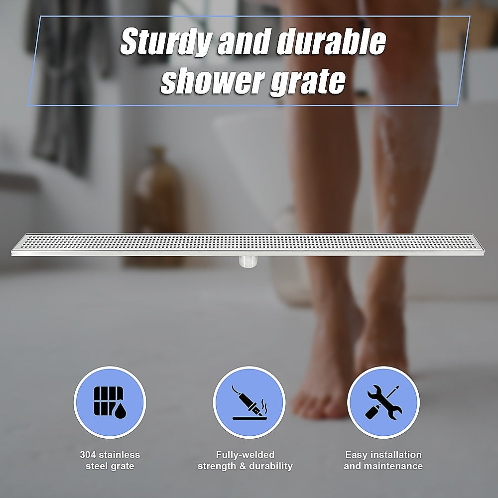 1200mm Bathroom Shower Stainless Steel Grate Drain w/Centre outlet Floor Waste Square Pattern 5