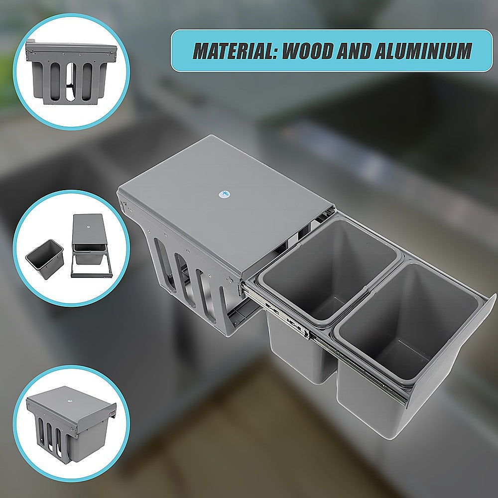 2x 15L Pull Out Trash Bin Dual Kitchen Garbage Waste Basket Cabinet Bin 9