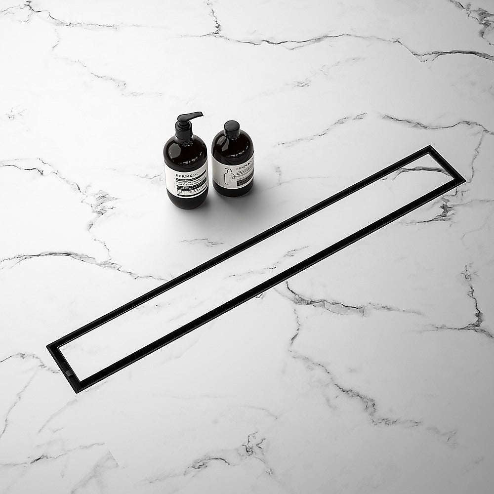 900mm Tile Insert Bathroom Shower Black Grate Drain w/Centre outlet Floor Waste 4