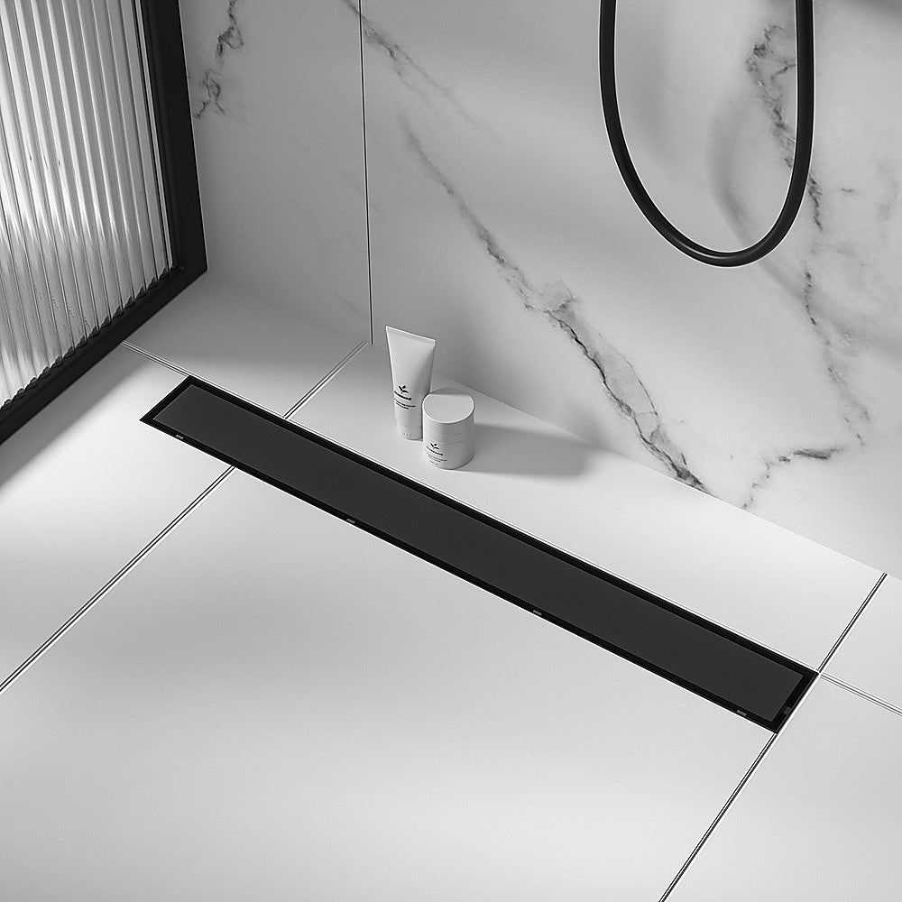 900mm Tile Insert Bathroom Shower Black Grate Drain w/Centre outlet Floor Waste 5