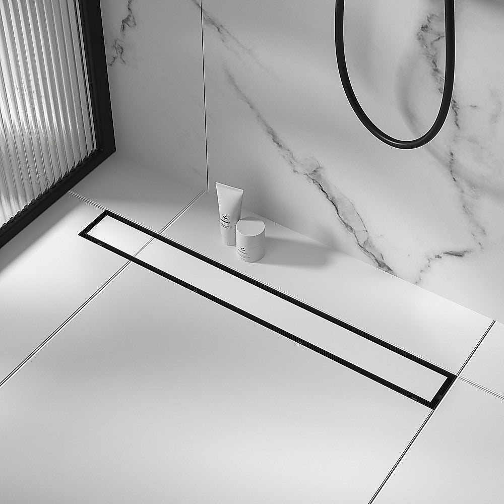 1000mm Tile Insert Bathroom Shower Black Grate Drain w/Centre outlet Floor Waste 3