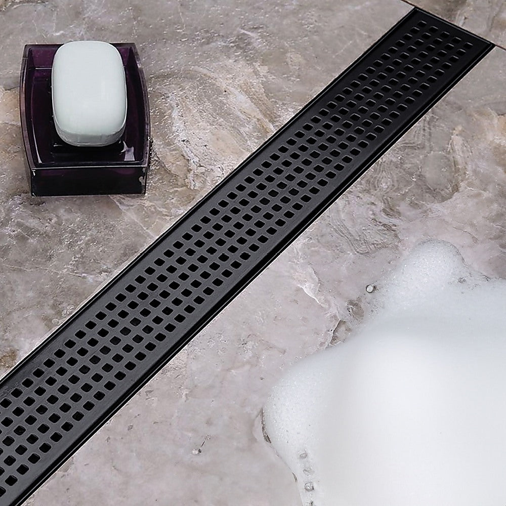 900mm Bathroom Shower Black Grate Drain w/Centre outlet Floor Waste Square Pattern 8