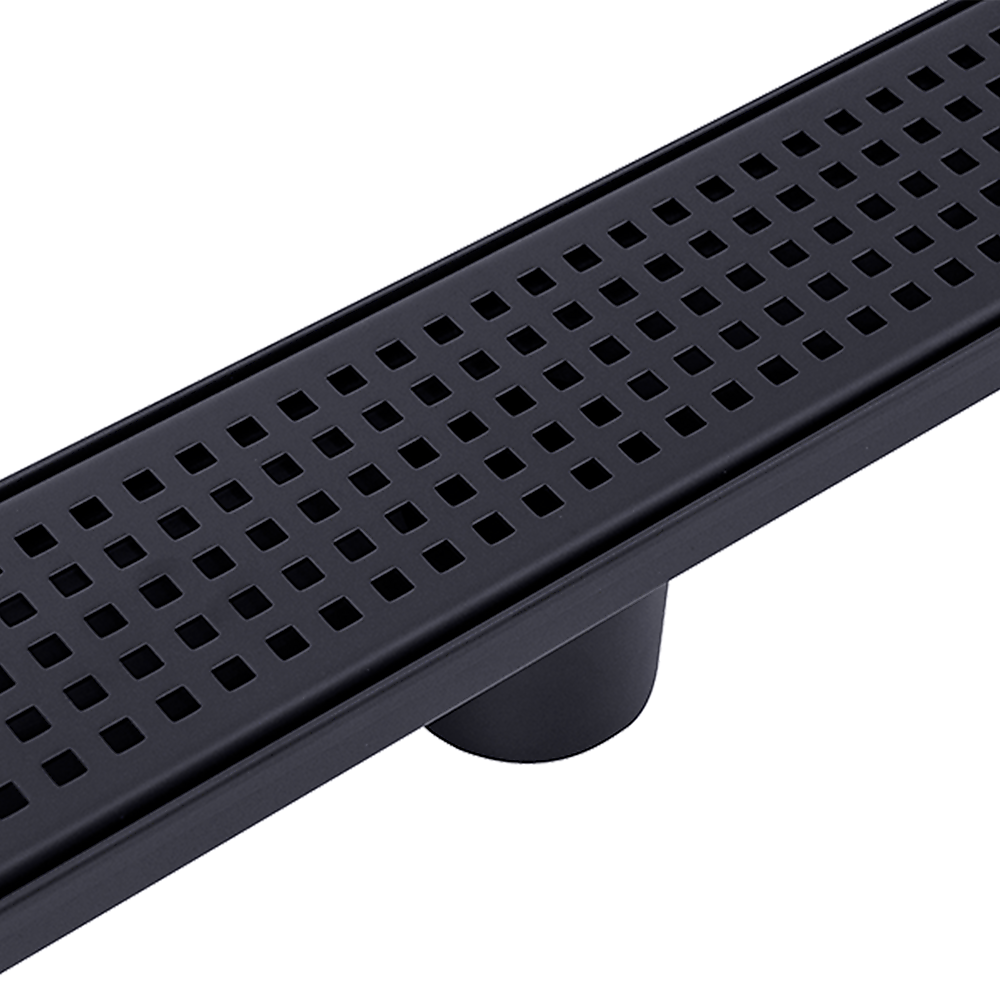 1200mm Bathroom Shower Black Grate Drain w/Centre outlet Floor Waste Square Pattern 4