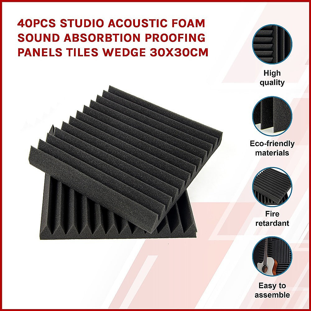 40pcs Studio Acoustic Foam Sound Absorbtion Proofing Panels Tiles Wedge 30X30CM 3