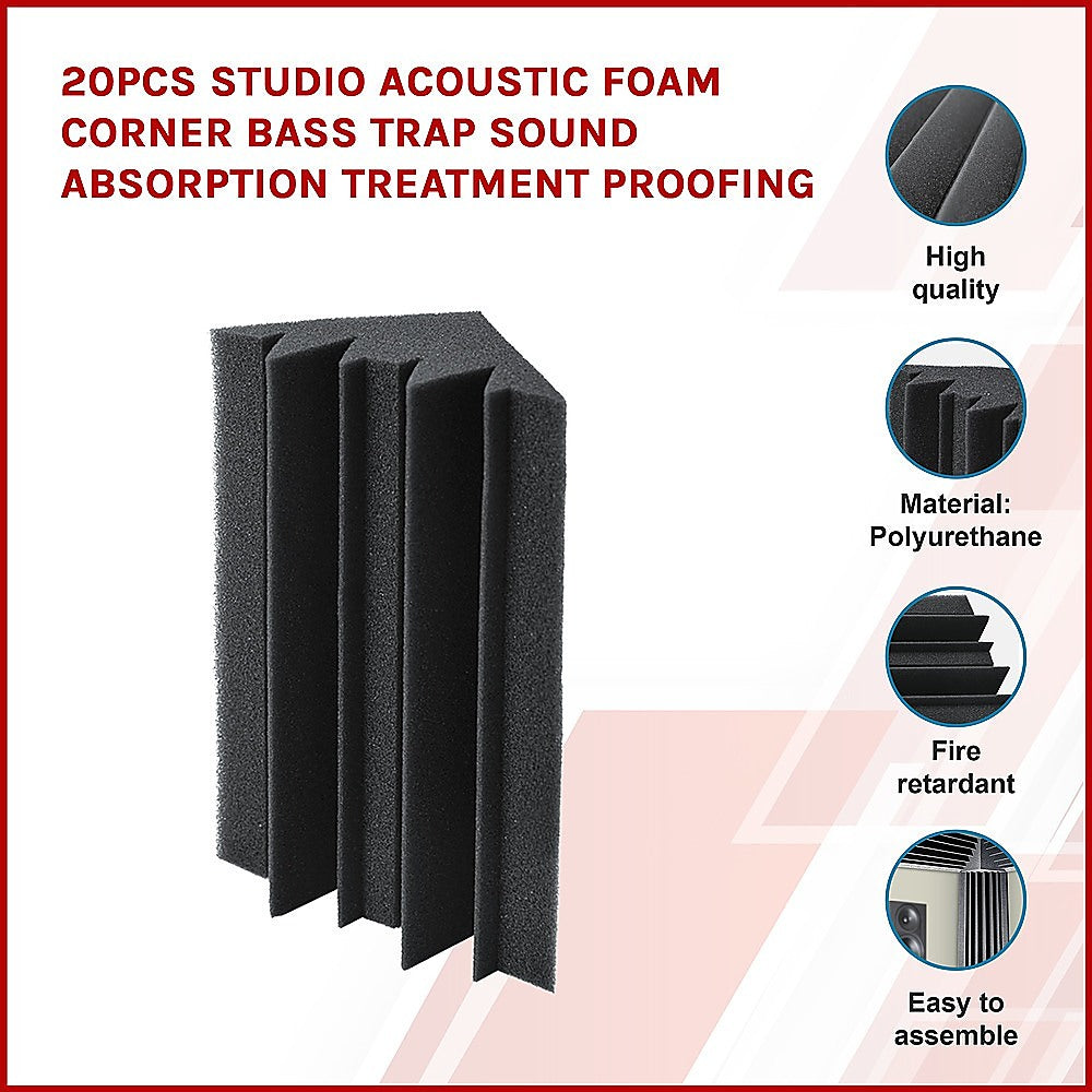 20pcs Studio Acoustic Foam Corner Bass Trap Sound Absorption Treatment Proofing 3