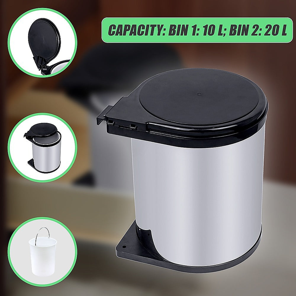 Kitchen Swing Pull Out Bin Stainless Steel Garbage Rubbish Waste Trash Can 14L 9