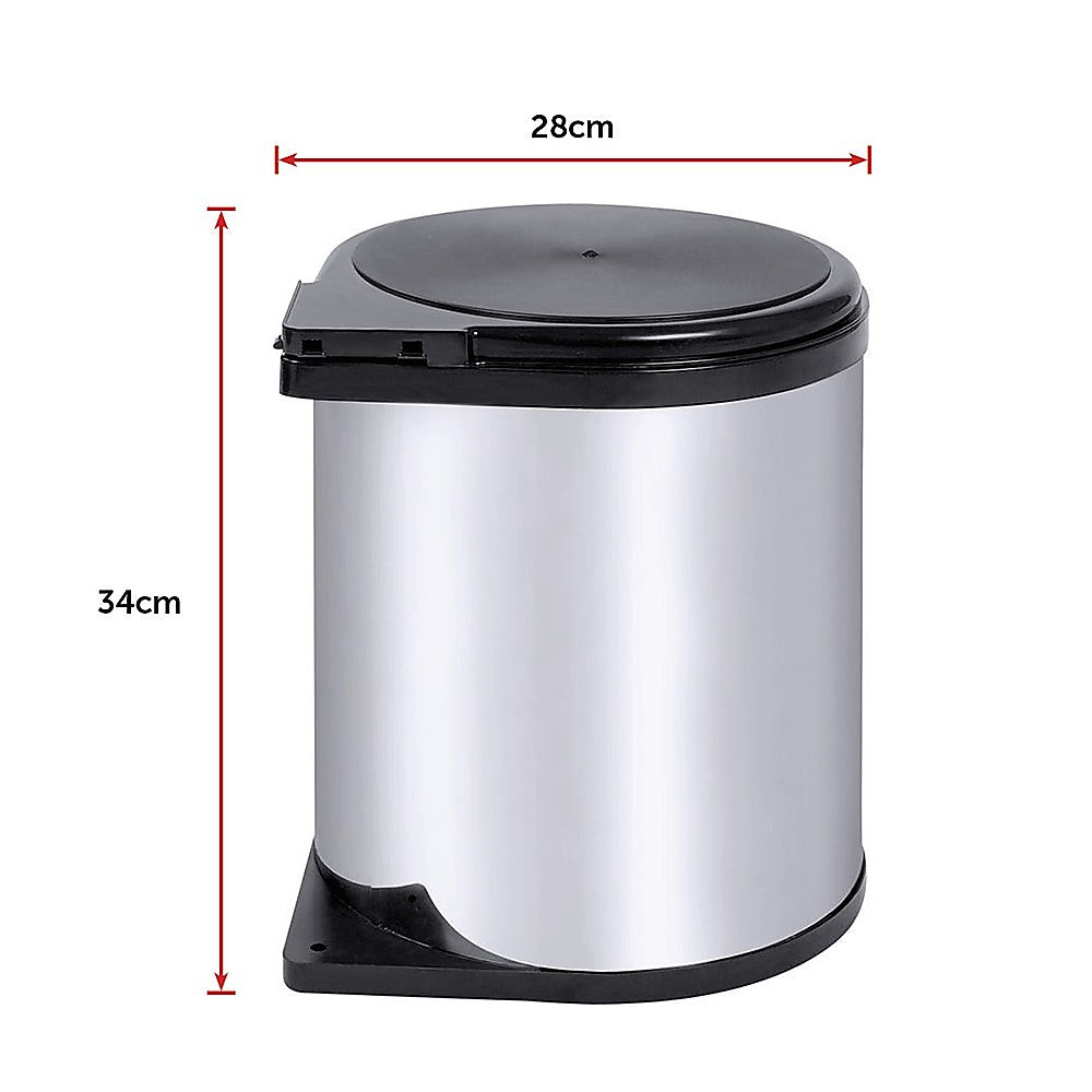 Kitchen Swing Pull Out Bin Stainless Steel Garbage Rubbish Waste Trash Can 14L 12