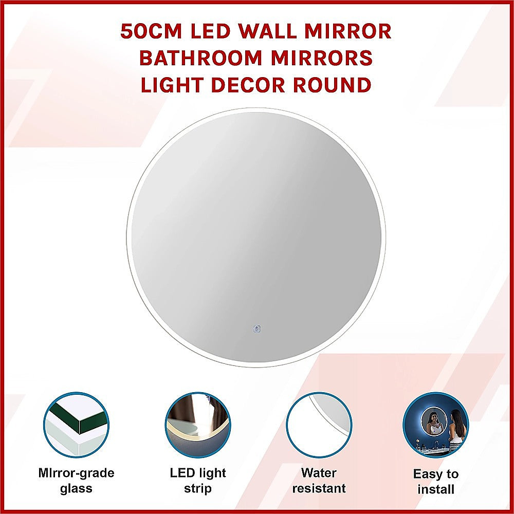 50cm LED Wall Mirror Bathroom Mirrors Light Decor Round 3