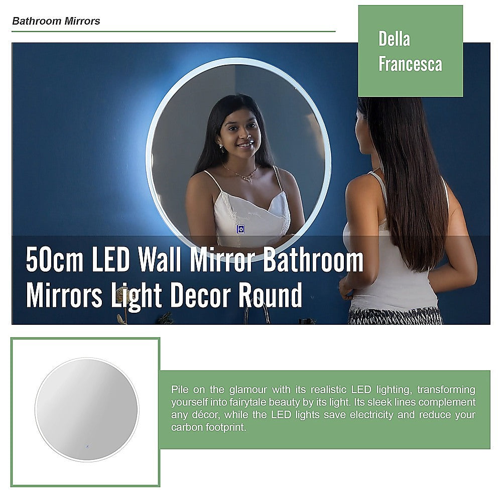 50cm LED Wall Mirror Bathroom Mirrors Light Decor Round 8