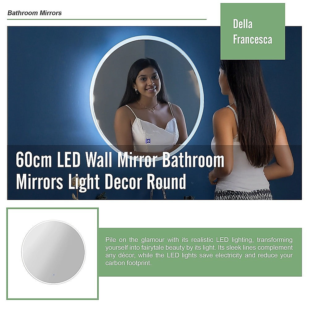 60cm LED Wall Mirror Bathroom Mirrors Light Decor Round 8