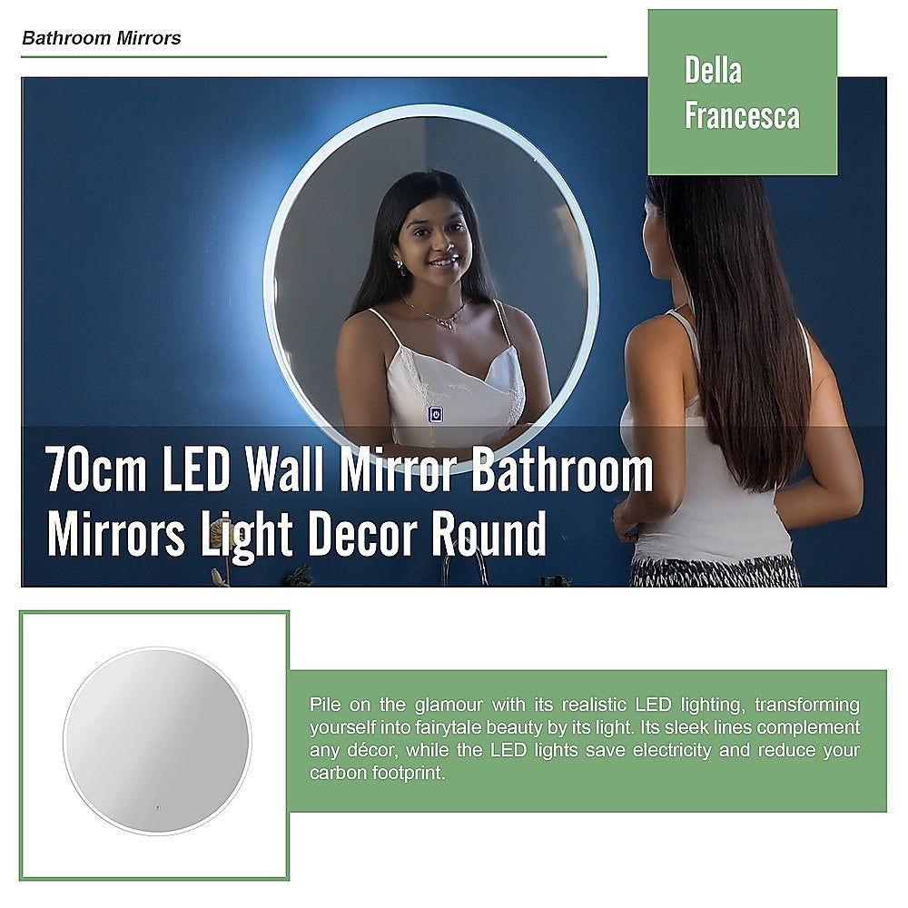 70cm LED Wall Mirror Bathroom Mirrors Light Decor Round 8