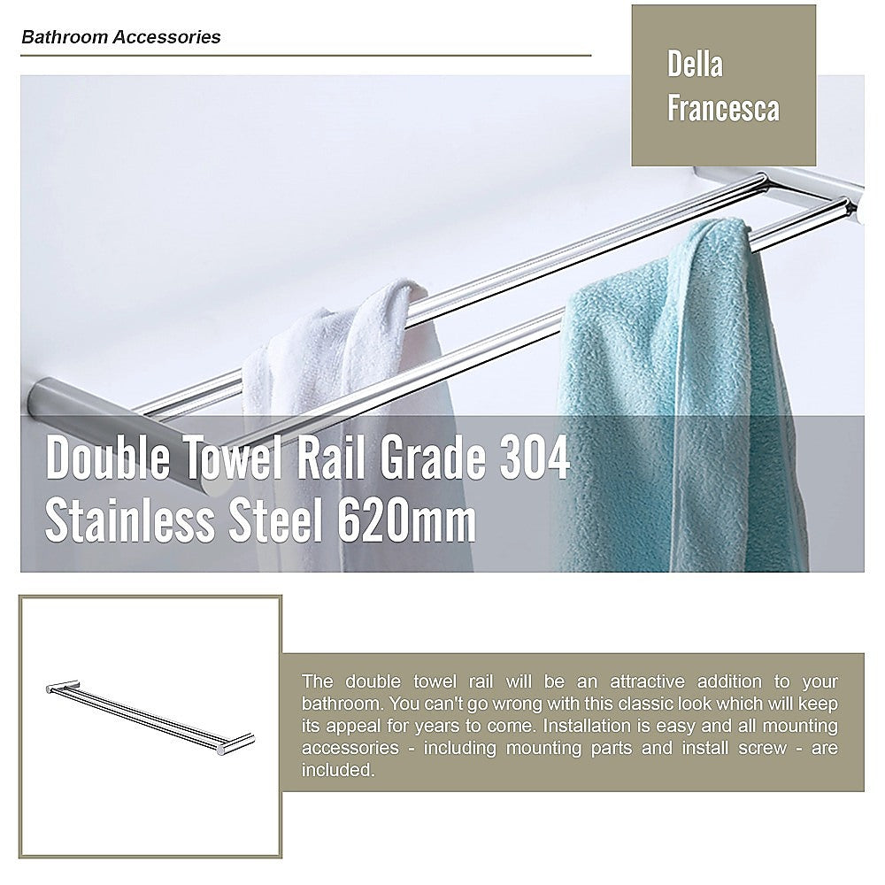Double Towel Rail Grade 304 Stainless Steel 620mm 9
