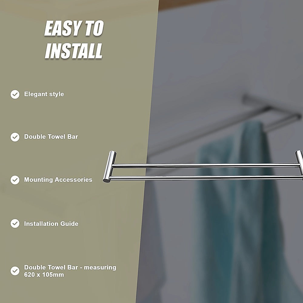 Double Towel Rail Grade 304 Stainless Steel 620mm 11