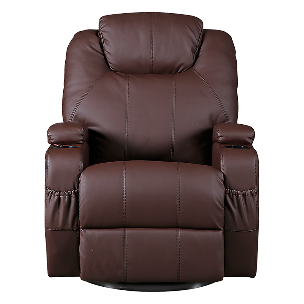 Brown Massage Sofa Chair Recliner 360 Degree Swivel PU Leather Lounge 8 Point Heated 4