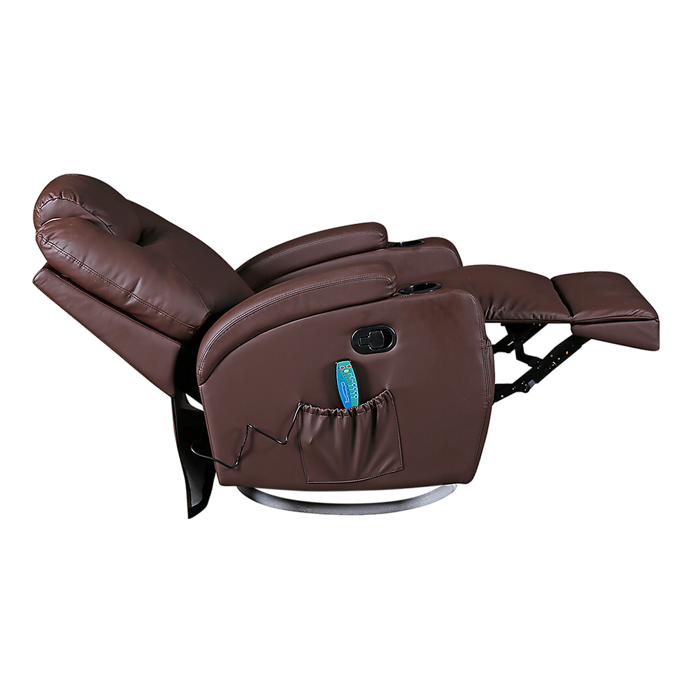 Brown Massage Sofa Chair Recliner 360 Degree Swivel PU Leather Lounge 8 Point Heated 5