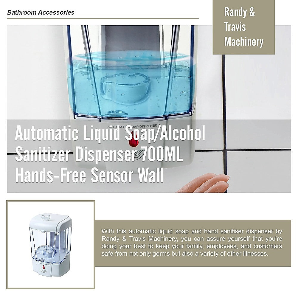 Automatic Liquid Soap/Alcohol Sanitizer Dispenser 700ML Hands-Free Sensor Wall 9
