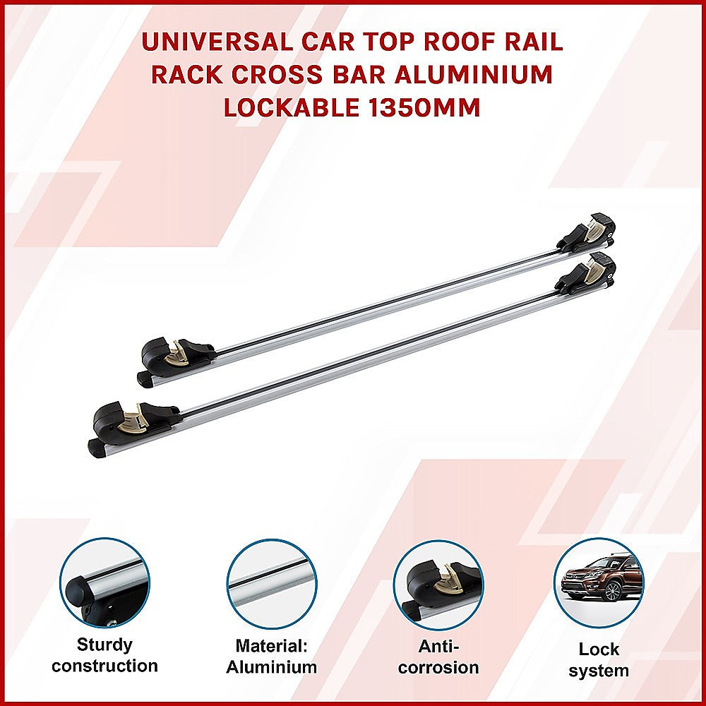 Universal Car Top Roof Rail Rack Cross Bar Aluminium Lockable 1350MM 3