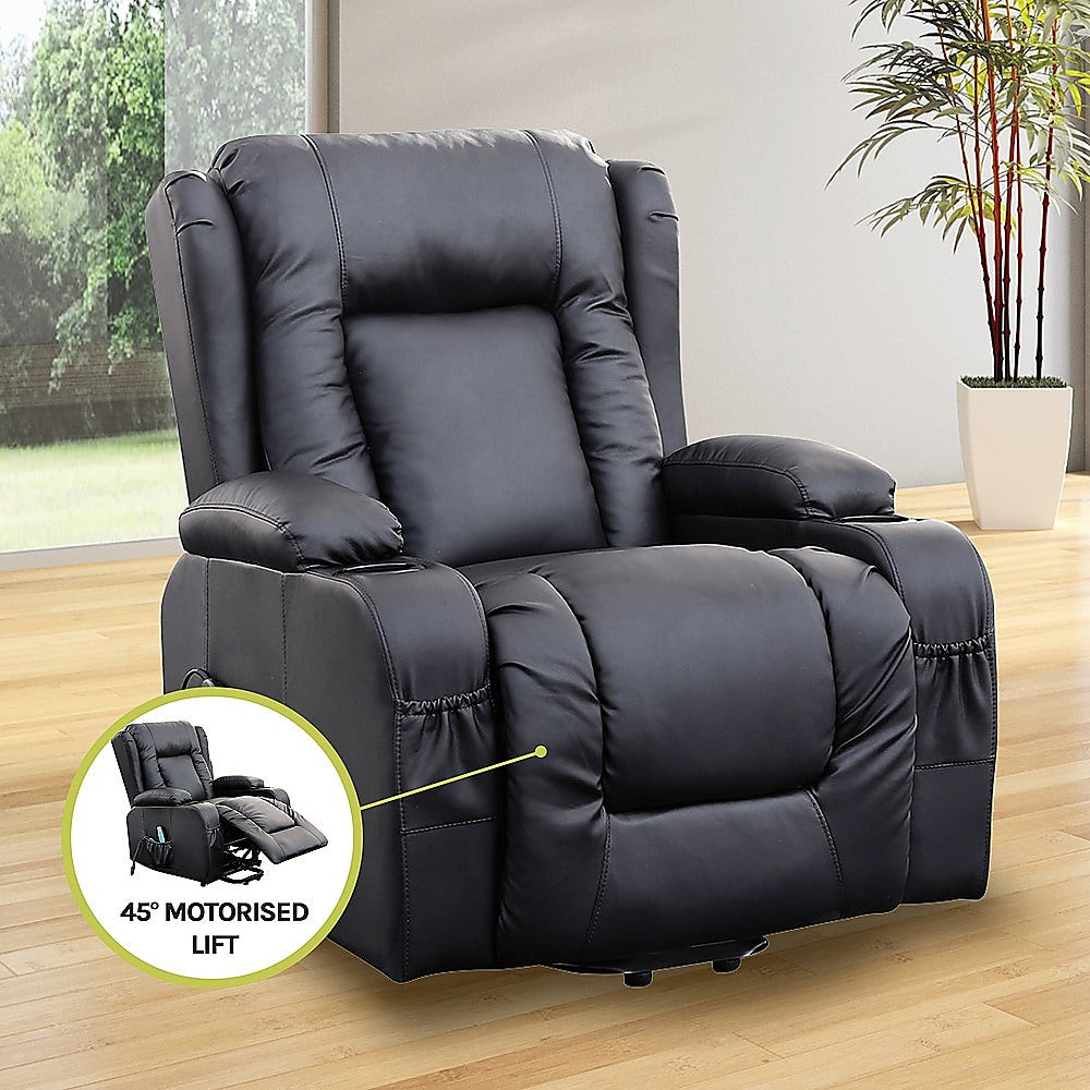 Recliner Chair Electric Massage Chair Lift Heated Leather Lounge Sofa Black 7