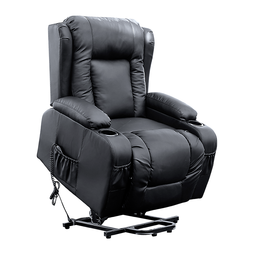 Recliner Chair Electric Massage Chair Lift Heated Leather Lounge Sofa Black 5