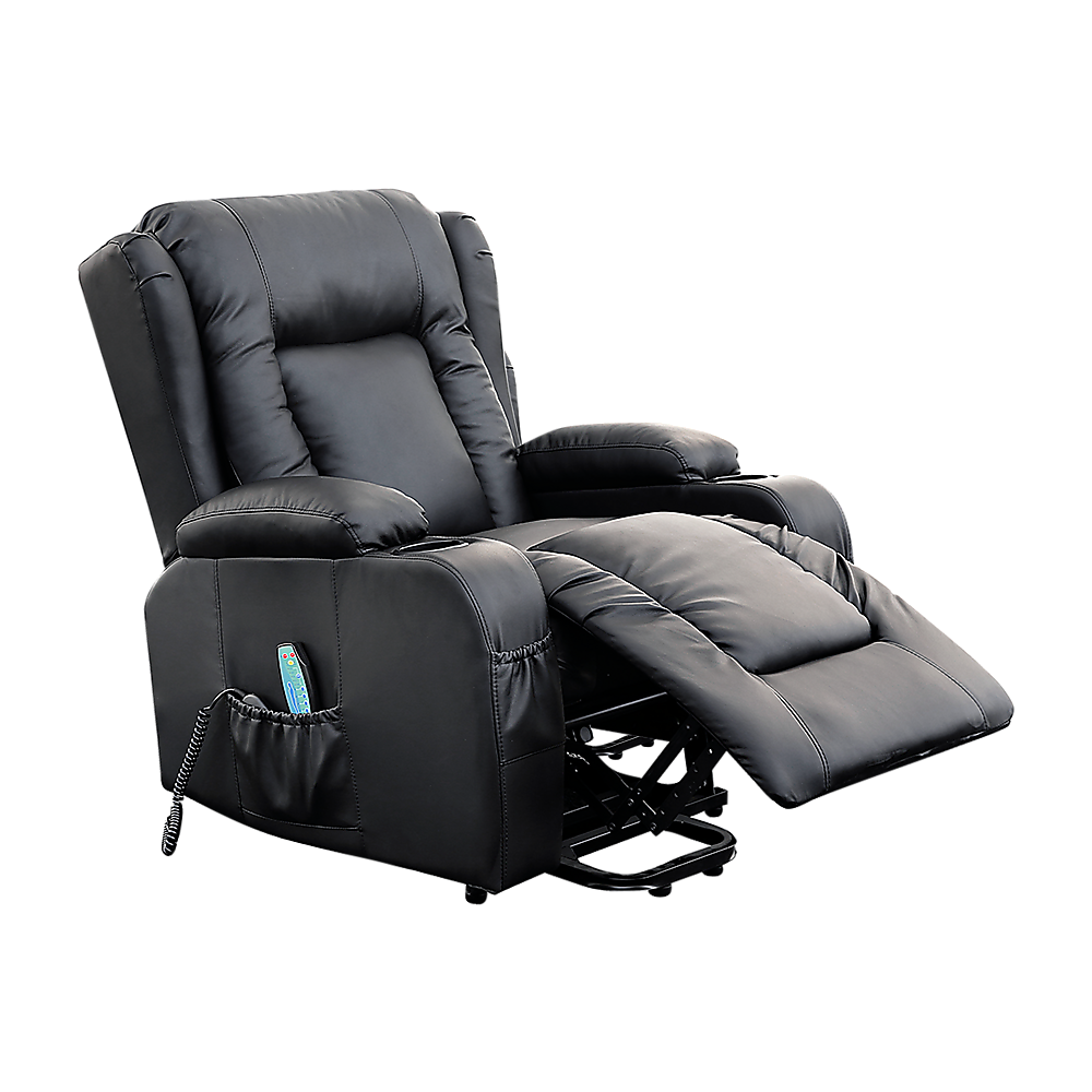 Recliner Chair Electric Massage Chair Lift Heated Leather Lounge Sofa Black 8