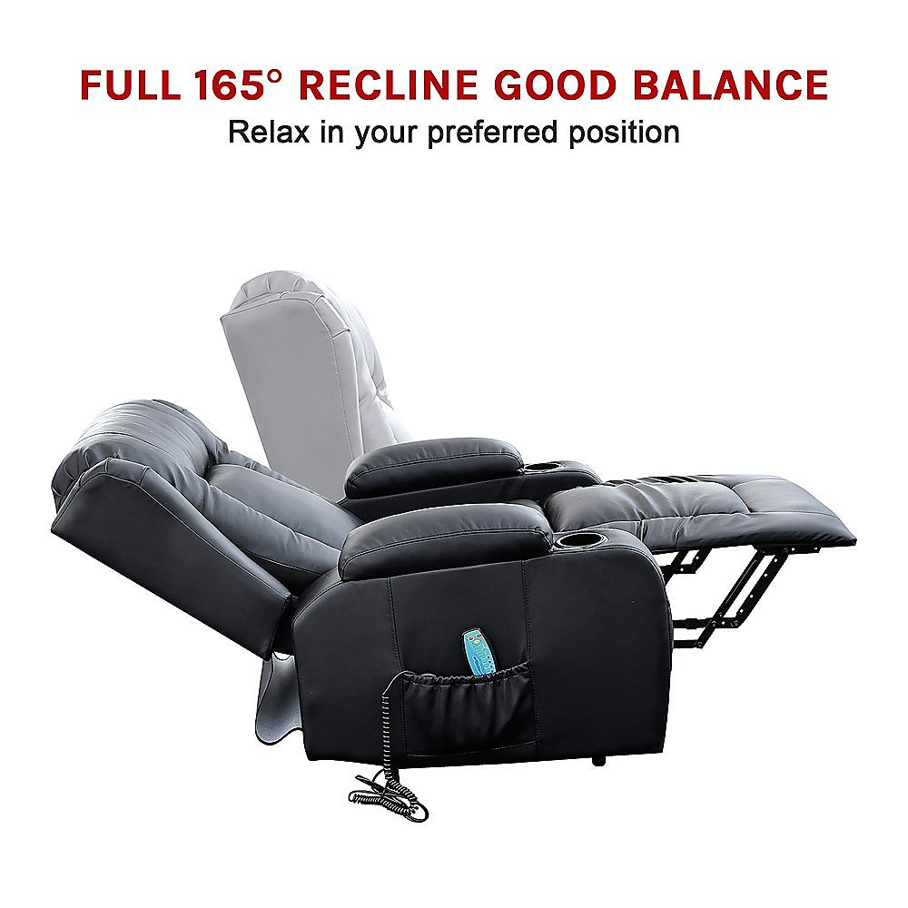 Recliner Chair Electric Massage Chair Lift Heated Leather Lounge Sofa Black 12