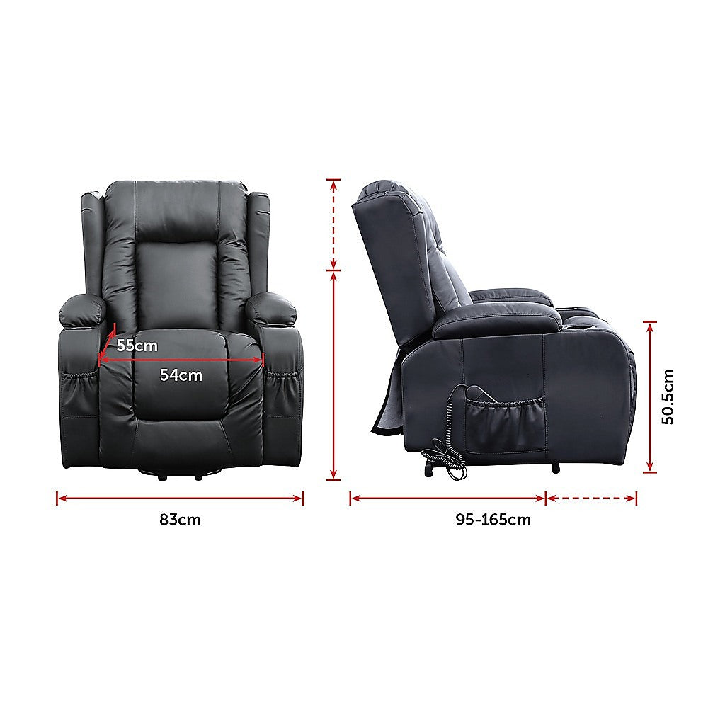 Recliner Chair Electric Massage Chair Lift Heated Leather Lounge Sofa Black 13