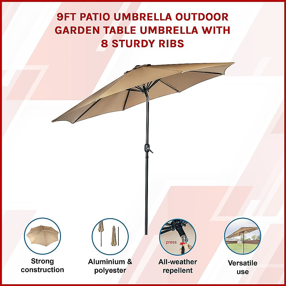 9FT Patio Umbrella Outdoor Garden Table Umbrella with 8 Sturdy Ribs 3