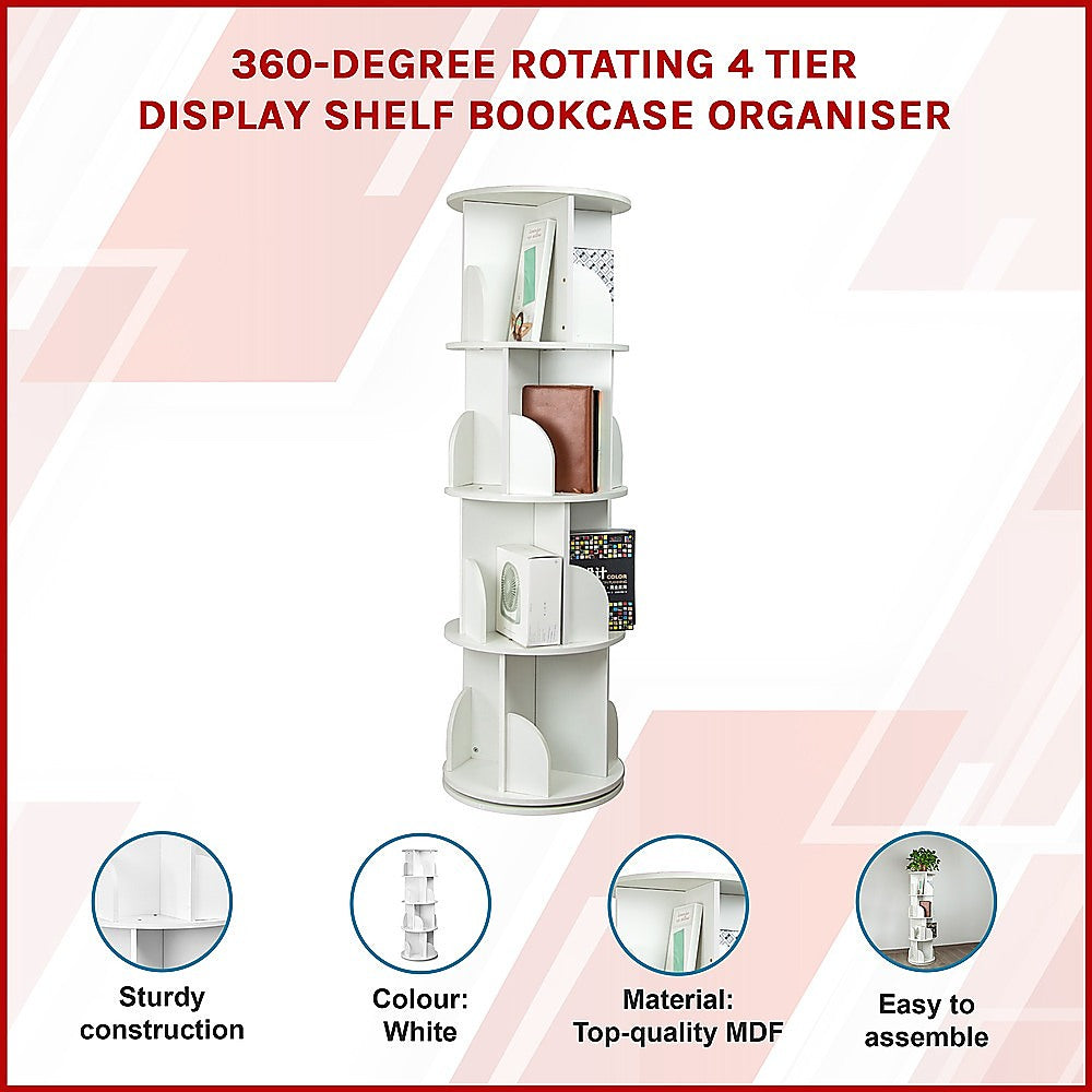 360-degree Rotating 4 Tier Display Shelf Bookcase Organiser 3
