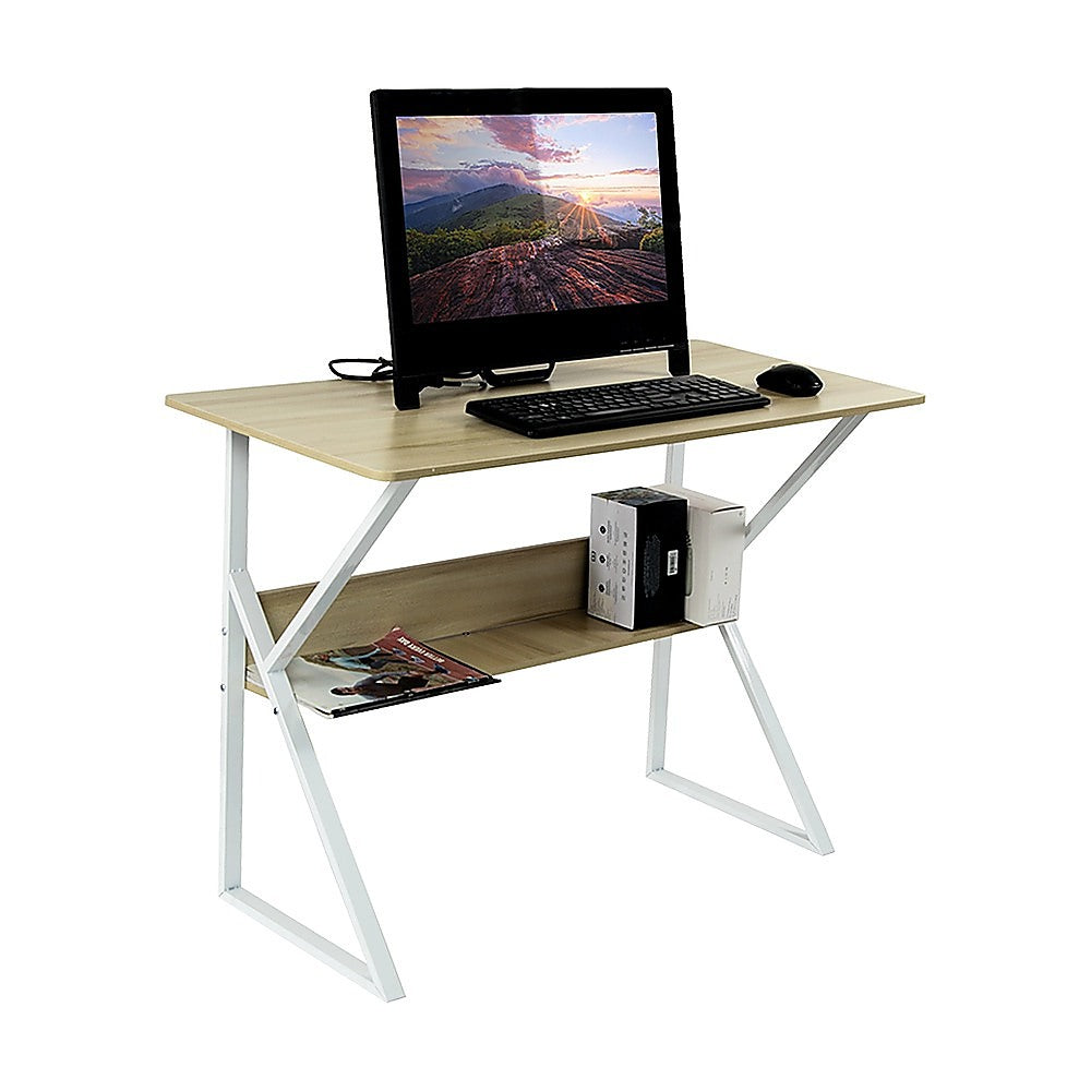 Wood & Metal Computer Desk with Shelf Home Office Furniture 4