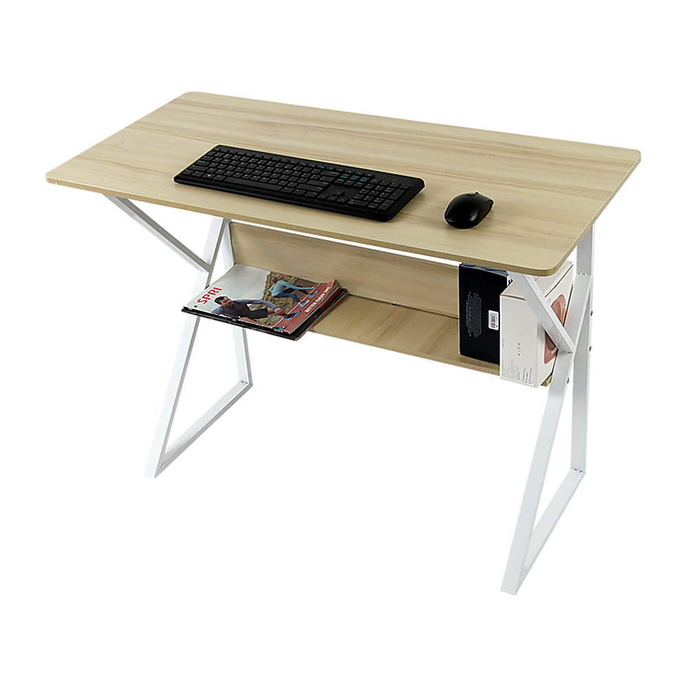 Wood & Metal Computer Desk with Shelf Home Office Furniture 6