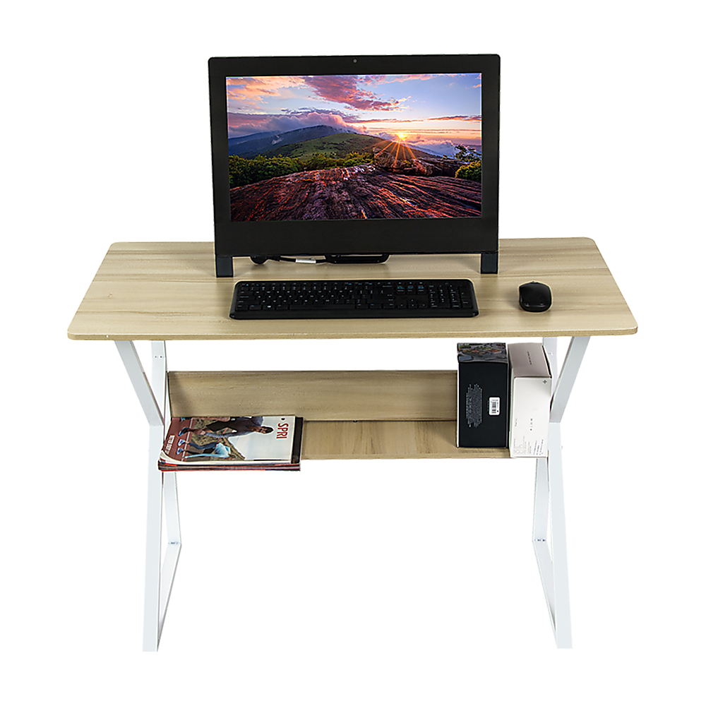 Wood & Metal Computer Desk with Shelf Home Office Furniture 5