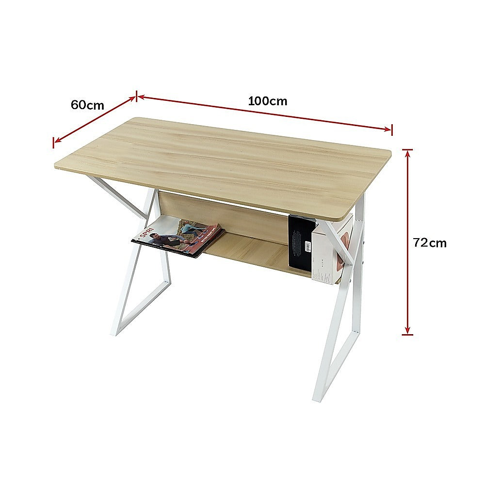 Wood & Metal Computer Desk with Shelf Home Office Furniture 7