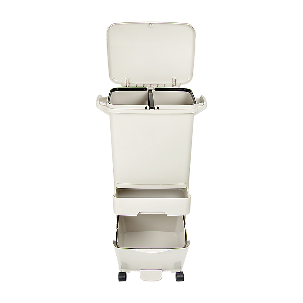 42L Rubbish Bin Waste Trash Can Pedal Recycling Kitchen Wheel 2 Compartment 4