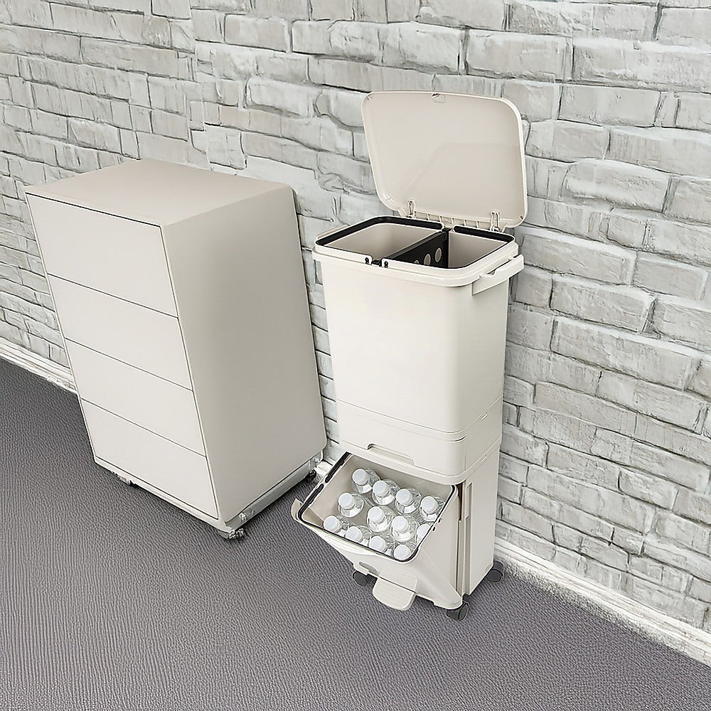 42L Rubbish Bin Waste Trash Can Pedal Recycling Kitchen Wheel 2 Compartment 6