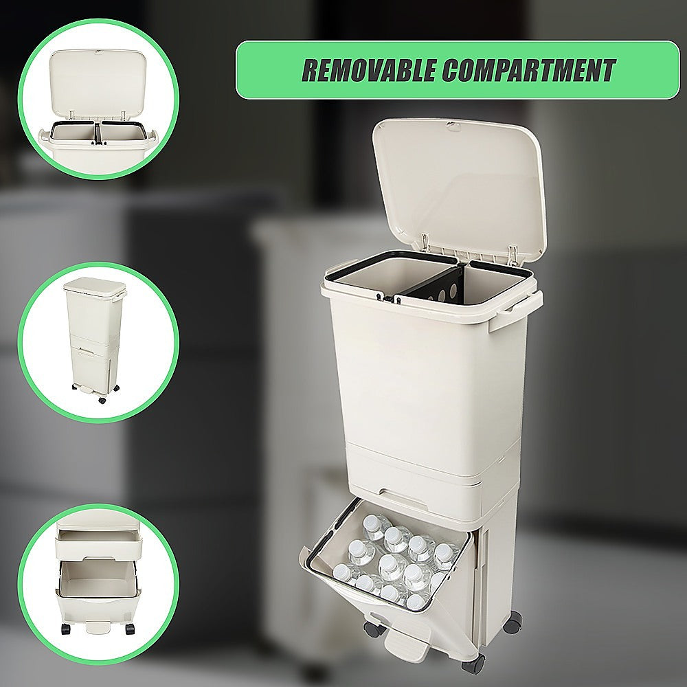 42L Rubbish Bin Waste Trash Can Pedal Recycling Kitchen Wheel 2 Compartment 8