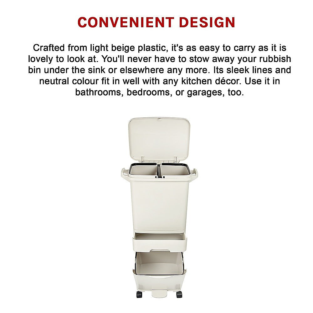 42L Rubbish Bin Waste Trash Can Pedal Recycling Kitchen Wheel 2 Compartment 11