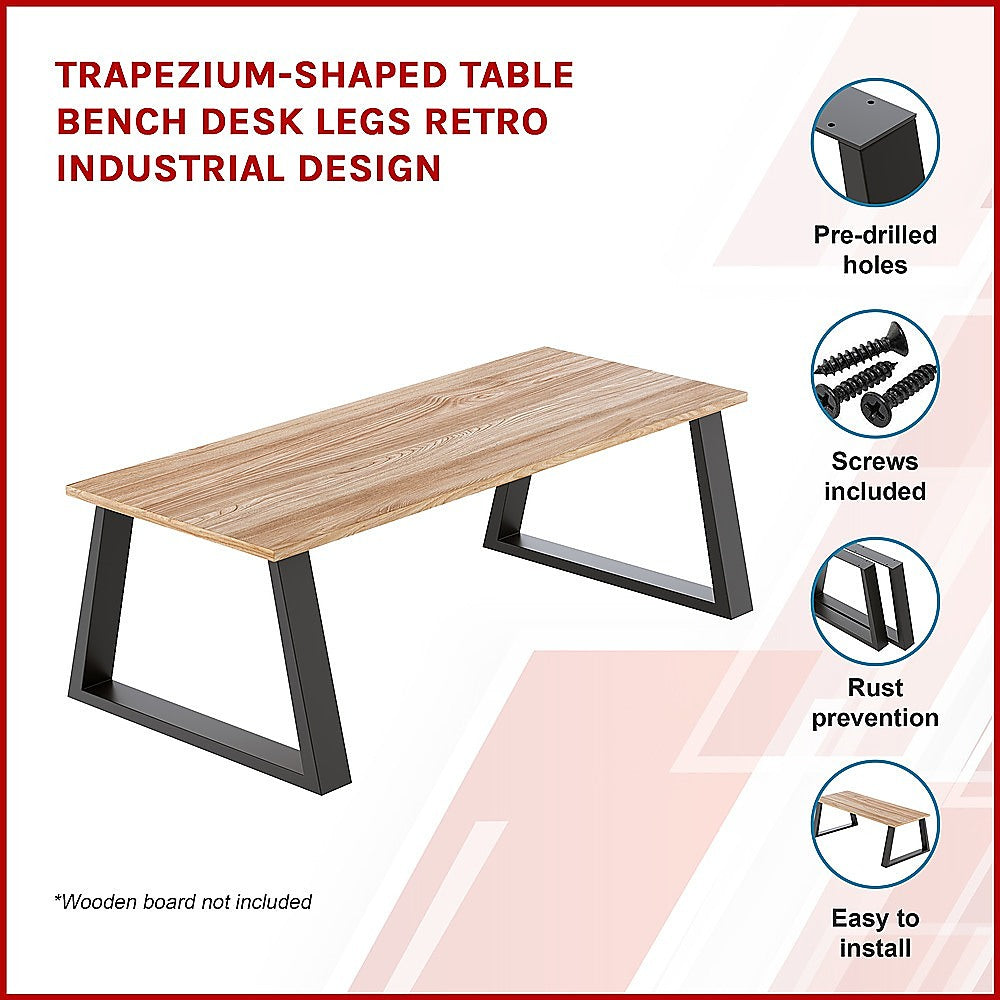 Trapezium-Shaped Table Bench Desk Legs Retro Industrial Design Fully Welded - Black 3
