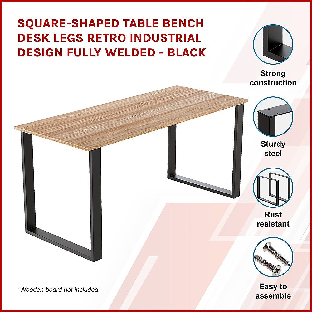Square-Shaped Table Bench Desk Legs Retro Industrial Design Fully Welded - Black 3